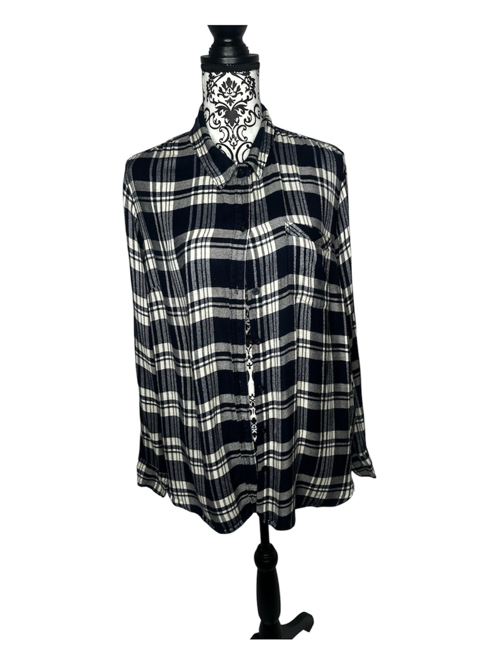 Lucky Brand Navy & Off-White Plaid Button-Down Shirt Size XL